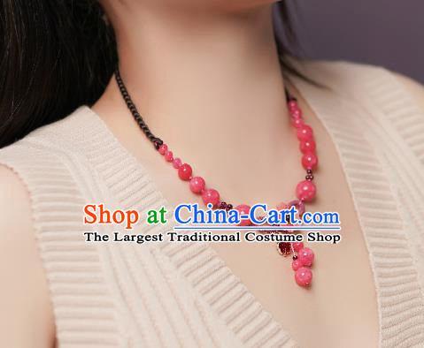 Chinese Handmade National Pink Beads Necklet Decoration Traditional Shell Flower Necklace Accessories for Women
