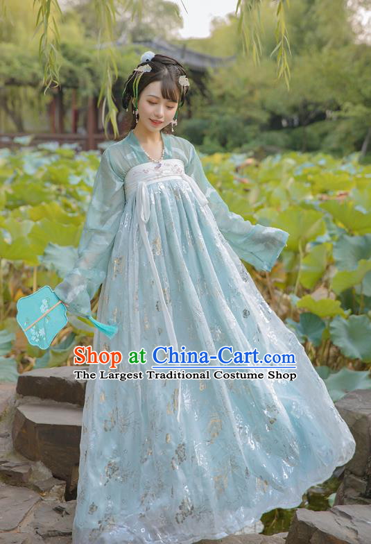 Top Chinese Tang Dynasty Embroidered Costumes Traditional Hanfu Garment Ancient Young Lady Cloak Blouse and Dress Complete Set