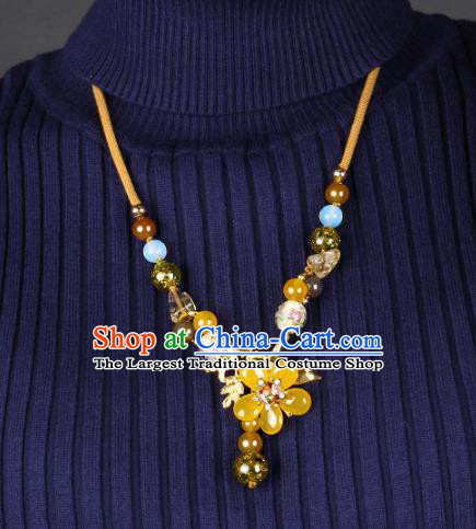 Chinese Handmade National Yellow Flower Necklet Decoration Traditional Necklace Accessories Sweater Chain for Women