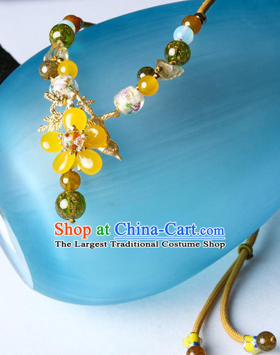 Chinese Handmade National Yellow Flower Necklet Decoration Traditional Necklace Accessories Sweater Chain for Women