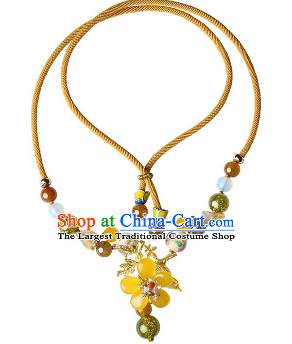 Chinese Handmade National Yellow Flower Necklet Decoration Traditional Necklace Accessories Sweater Chain for Women