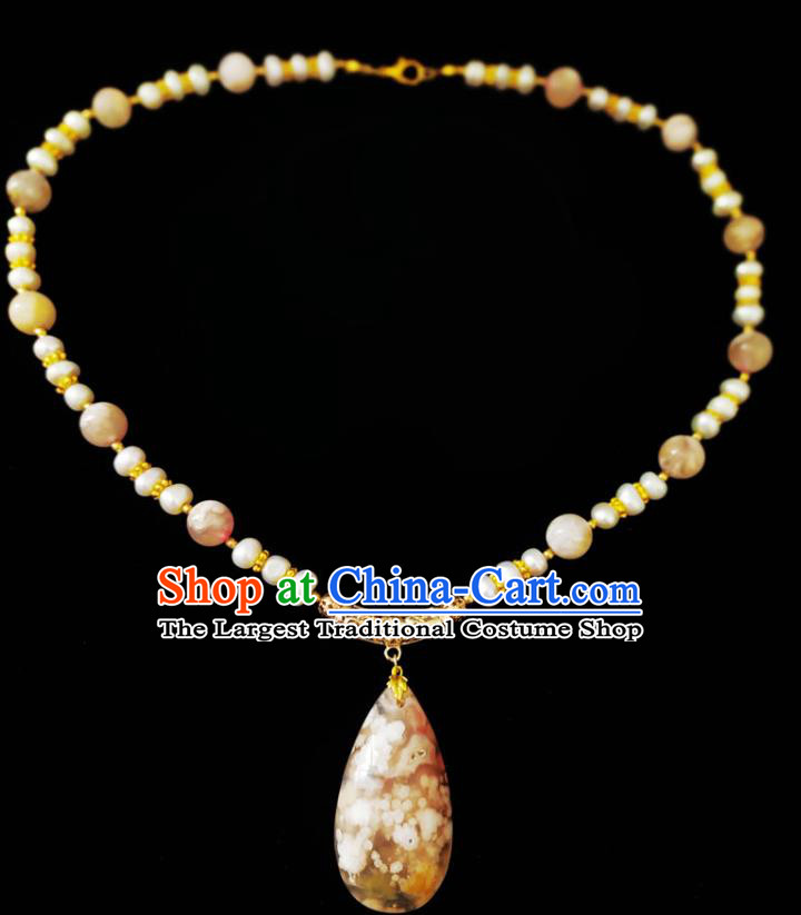 Chinese Handmade Yellow Stone Necklace Traditional Hanfu Jewelry Accessories Pearls Necklet for Women