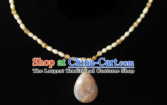 Chinese Handmade Pink Stone Necklace Traditional Hanfu Jewelry Accessories Beads Necklet for Women