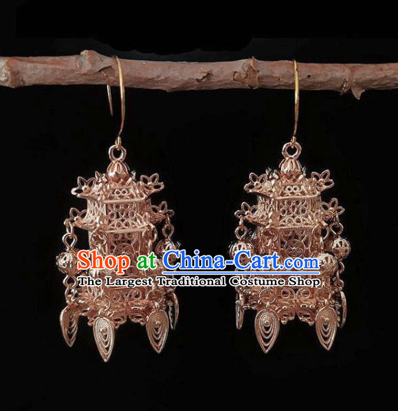 Chinese Handmade Court Champagne Earrings Traditional Hanfu Ear Jewelry Accessories Classical Qing Dynasty Palace Eardrop for Women