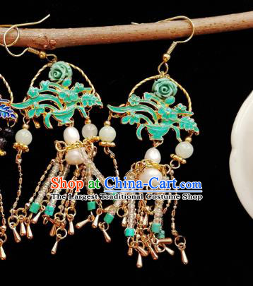 Chinese Handmade Earrings Traditional Hanfu Ear Jewelry Accessories Classical Qing Dynasty Green Basket Eardrop for Women