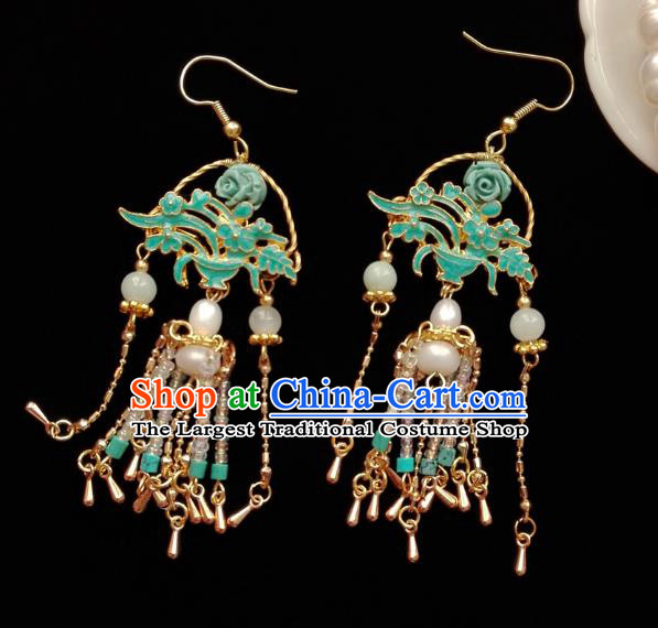 Chinese Handmade Earrings Traditional Hanfu Ear Jewelry Accessories Classical Qing Dynasty Green Basket Eardrop for Women