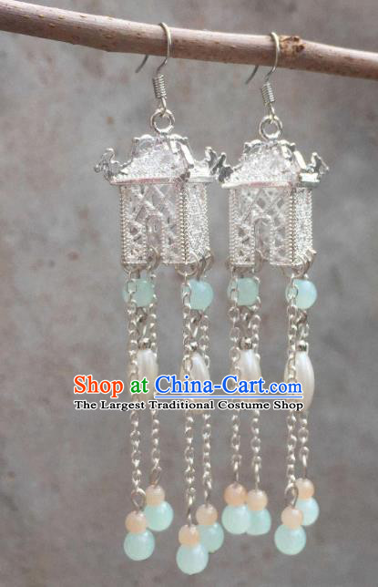 Chinese Handmade Argent Earrings Traditional Hanfu Ear Jewelry Accessories Classical Long Tassel Eardrop for Women
