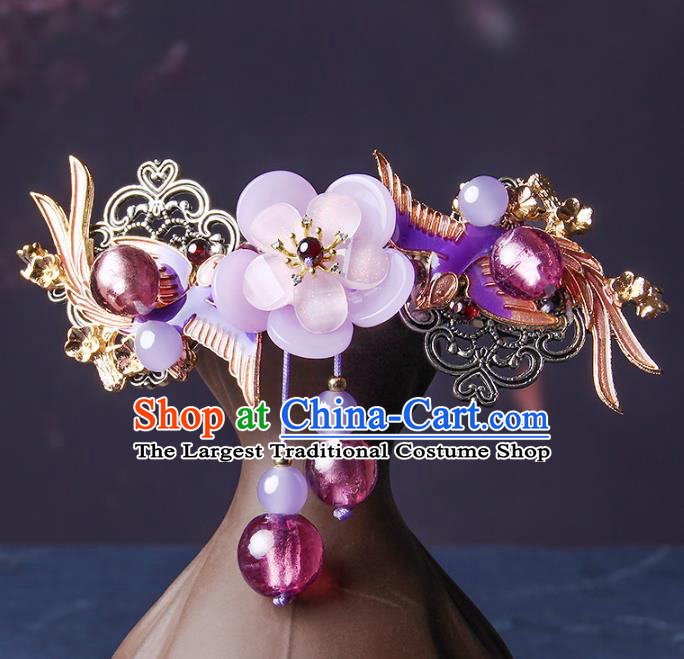 Chinese Traditional Violet Flower Hair Claw Hair Accessories Decoration Handmade Hair Accessories Birds Hair Stick for Women