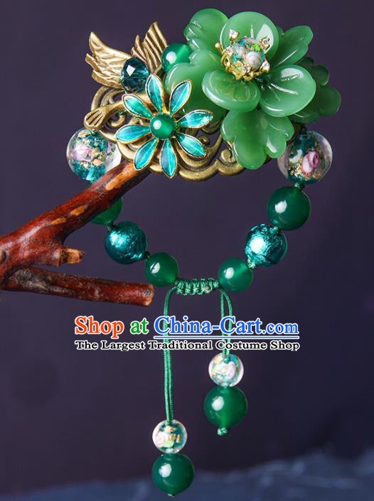 Handmade Chinese Traditional Green Peony Bracelet Jewelry Accessories Decoration National Beads Bangle for Women