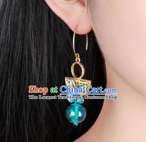 Traditional Chinese Blue Grass Ball Ear Accessories Handmade Eardrop National Cheongsam Earrings for Women