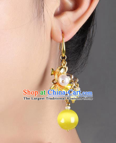 Traditional Chinese Yellow Opal Ear Accessories Handmade Eardrop National Cheongsam Fishtail Earrings for Women