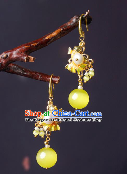 Traditional Chinese Yellow Opal Ear Accessories Handmade Eardrop National Cheongsam Fishtail Earrings for Women