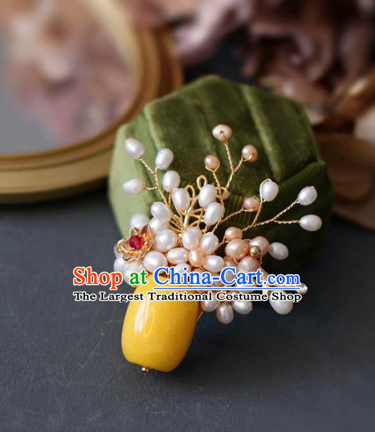 Top Grade Classical Yellow Stone Brooch Accessories Handmade Cheongsam Pearls Breastpin for Women