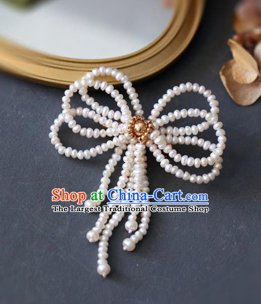 Top Grade Classical Pearls Butterfly Brooch Accessories Handmade Cheongsam Bowknot Breastpin for Women