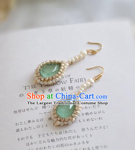 Princess Handmade Pearls Earrings Fashion Jewelry Accessories Classical Crystal Green Eardrop for Women