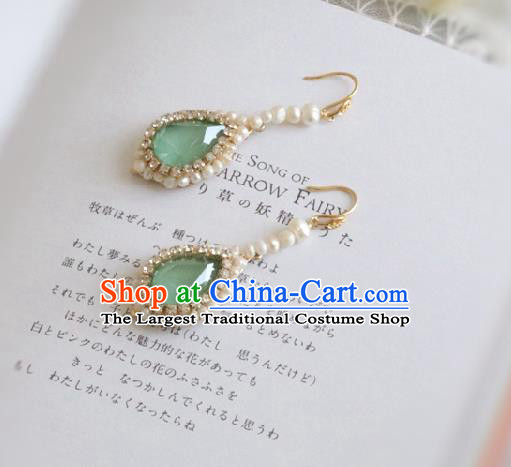 Princess Handmade Pearls Earrings Fashion Jewelry Accessories Classical Crystal Green Eardrop for Women