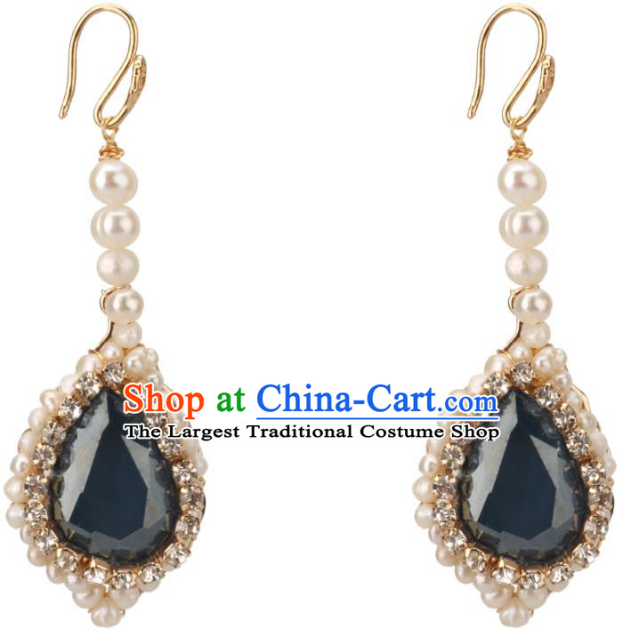 Princess Handmade Pearls Earrings Fashion Jewelry Accessories Classical Crystal Blue Eardrop for Women