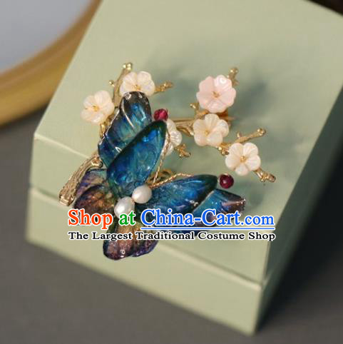 Top Grade Classical Blue Butterfly Brooch Accessories Handmade Sweater Plum Blossom Breastpin Ornaments for Women