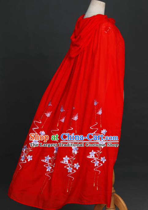 Traditional Chinese Hanfu Red Cloak Ancient Costume Embroidered Butterfly Flowers Cape with Cap for Women