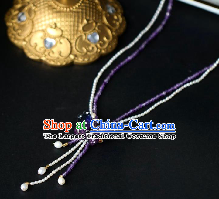 Baroque Handmade Amethyst Butterfly Necklace Jewelry Accessories European Retro Princess Beads Necklet for Women