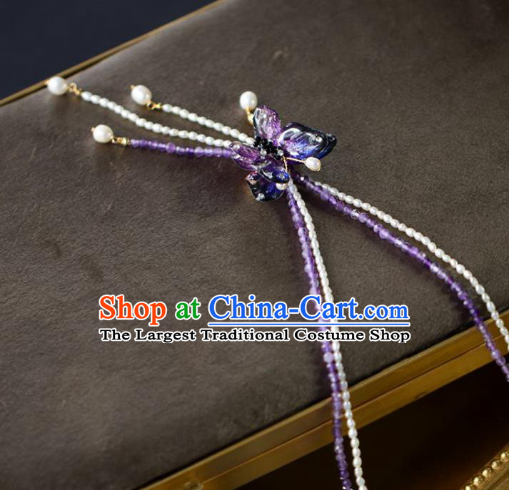 Baroque Handmade Amethyst Butterfly Necklace Jewelry Accessories European Retro Princess Beads Necklet for Women