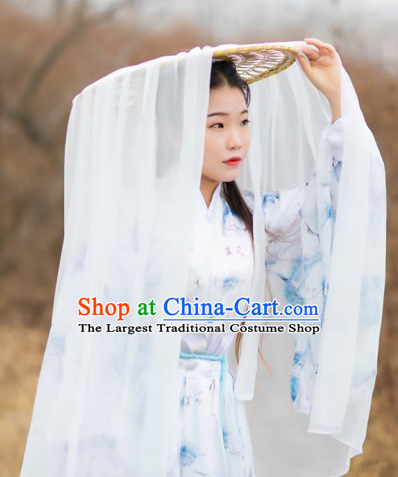 Chinese Traditional Ancient Female Swordsman Headwear Handmade Hanfu White Chiffon Bamboo Hat for Chivalrous Women