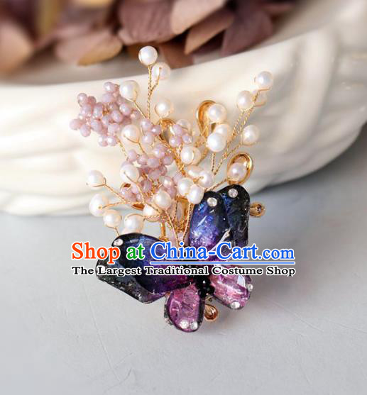 Top Grade Classical Purple Butterfly Brooch Accessories Handmade Sweater Beads Breastpin Ornaments for Women