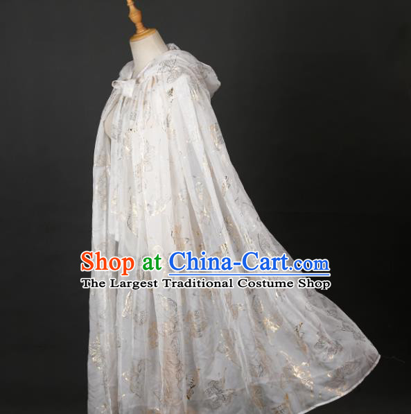Traditional Chinese Cosplay Hanfu White Cloak Ancient Princess Printing Butterfly Cape Costume for Women