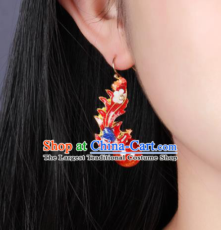 Traditional Chinese Red Phoenix Ear Accessories Handmade Eardrop National Cheongsam Glass Earrings for Women