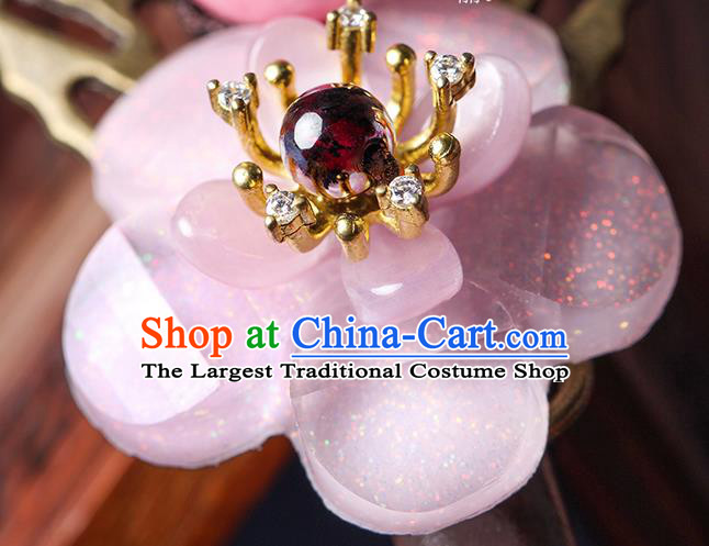 Chinese Traditional Wood Hairpins Hair Accessories Decoration Handmade Hair Accessories Pink Flowers Hair Clip for Women