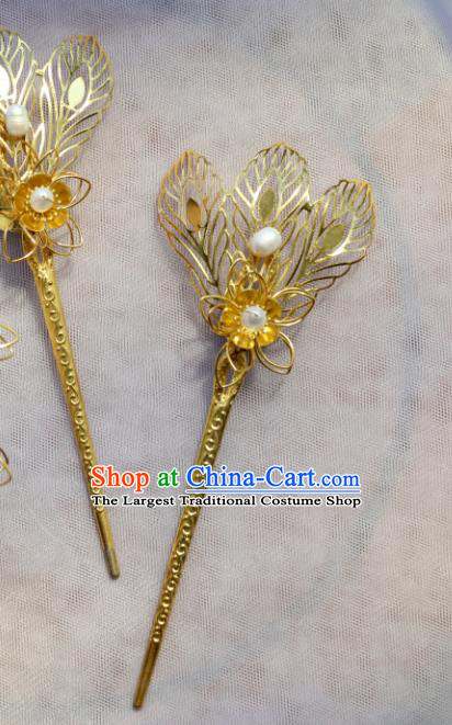 Chinese Traditional Ancient Princess Golden Hairpin Hair Clip Hanfu Hair Accessories Headwear for Women