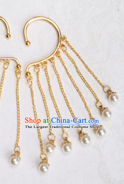 Chinese Handmade Golden Tassel Ear Accessories Decoration Traditional Hanfu Earrings for Women