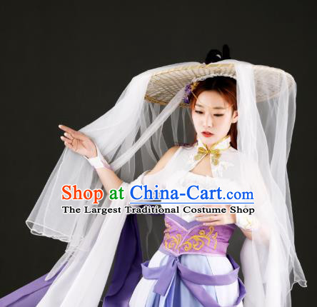 Chinese Traditional Ancient Princess Headwear Handmade Hanfu Female Swordsman White Veil Bamboo Hat