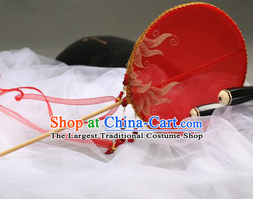Chinese Handmade Hanfu Red Ribbon Silk Fan Accessories Decoration Traditional Ancient Princess Palace Fan for Women