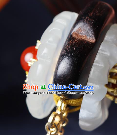 Chinese Traditional Cloisonne Hsiuyen Jade Flower Hairpins Hair Accessories Decoration Handmade Hair Accessories Ebony Hair Clip for Women