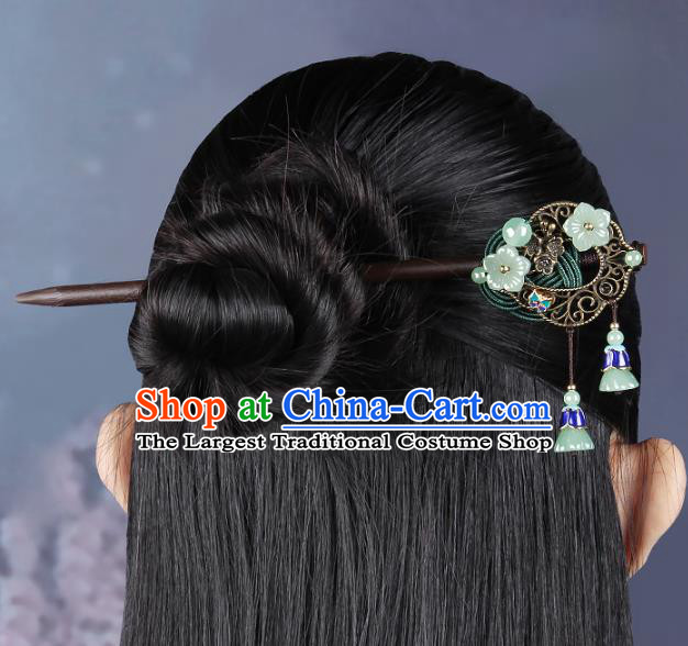 Chinese Traditional Cloisonne Ebony Hairpins Hair Accessories Decoration Handmade Hair Accessories Lotus Seedpod Tassel Hair Clip for Women