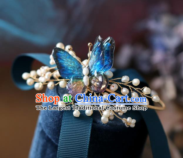 Baroque Handmade Pearls Jewelry Accessories European Novel Design Blue Butterfly Bracelet for Women