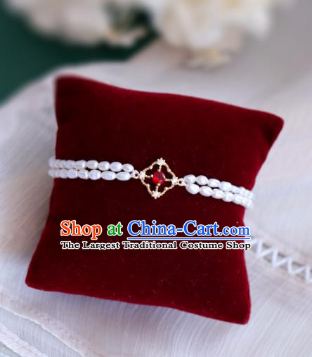 Baroque Handmade Pearls Jewelry Accessories European Novel Design Red Crystal Bracelet for Women