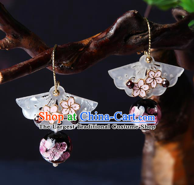 Traditional Chinese Shell Fan Ear Accessories Handmade Eardrop National Cheongsam Sakura Earrings for Women