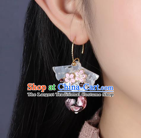 Traditional Chinese Shell Fan Ear Accessories Handmade Eardrop National Cheongsam Sakura Earrings for Women