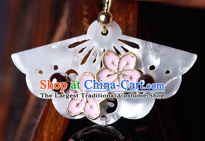 Traditional Chinese Shell Fan Ear Accessories Handmade Eardrop National Cheongsam Sakura Earrings for Women