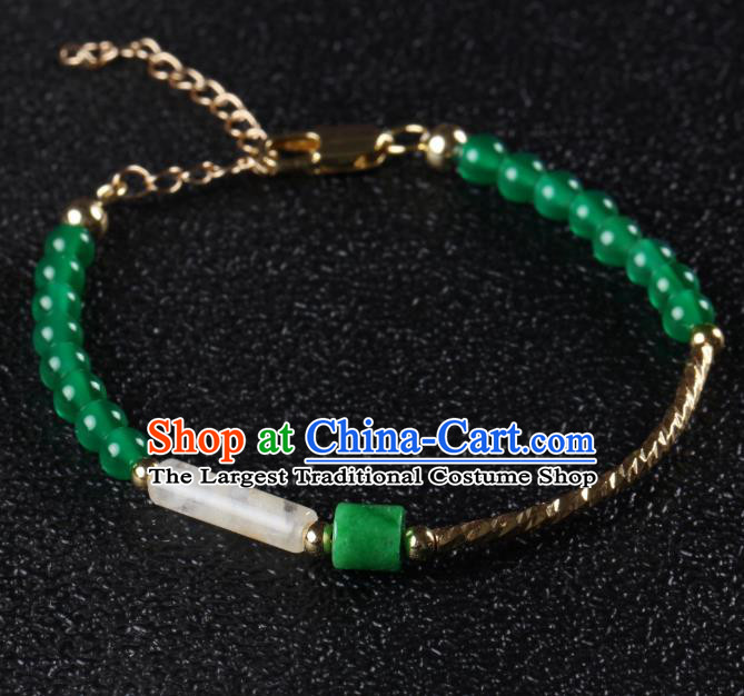 Handmade Chinese Traditional Green Jade Bracelet Jewelry Accessories Decoration National Bangle for Women