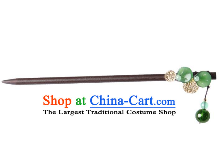Chinese Traditional Ebony Hairpins Hair Accessories Decoration Handmade Hair Accessories Green Glass Bead Tassel Hair Clip for Women