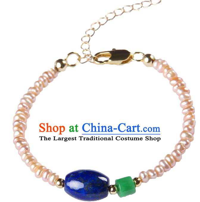 Handmade Chinese Traditional Pearls Bracelet Jewelry Accessories Decoration National Lapis Lazuli Bangle for Women