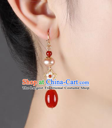 Traditional Chinese Agate Ear Accessories Handmade Eardrop National Cheongsam Pearl Earrings for Women