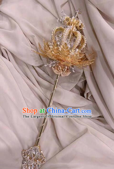 Baroque Princess Golden Bridal Bouquet Handmade Wedding Accessories Photography Prop Queen Pearls Royal Crown Scepter for Women