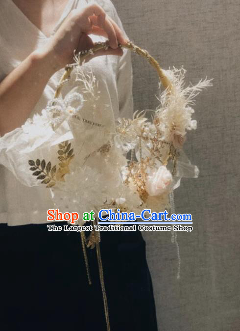 Baroque Princess White Silk Flowers Bridal Bouquet Handmade Wedding Accessories Photography Prop Bride Flowers for Women