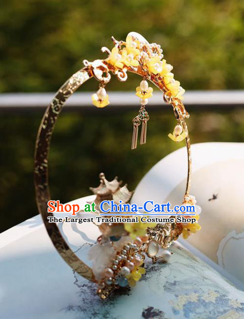 Handmade Chinese Palace Hair Crown Classical Hair Accessories Ancient Princess Hanfu Yellow Fragrans Hairpins Headwear for Women