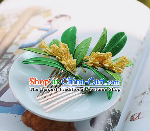 Handmade Chinese Fragrans Hair Comb Classical Hair Accessories Ancient Princess Hanfu Silk Leaf Hairpins Headwear for Women