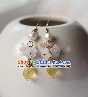 Traditional Chinese Handmade Yellow Lemon Earrings Ancient Hanfu Pearl Ear Accessories for Women